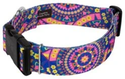 Country Brook Petz 1 1/2 Inch Deluxe Blue Boho Mandala Dog Collar