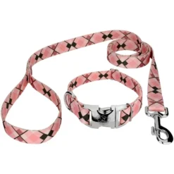Country Brook Petz Premium Pink And Brown Argyle Collar And Leash -Pet Shop GUEST 38431629 bec3 4d76 ac0f 721fb71522f1