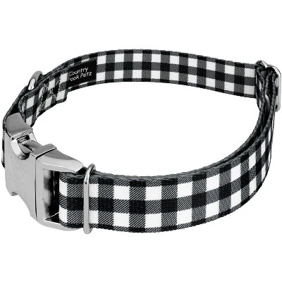 Country Brook Petz Premium Black & White Buffalo Plaid Dog Collar 4 Country Brook Petz Premium Black & White Buffalo Plaid Dog Collar - Image 2